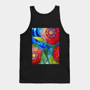 Red Staind Glass Flowers Tank Top